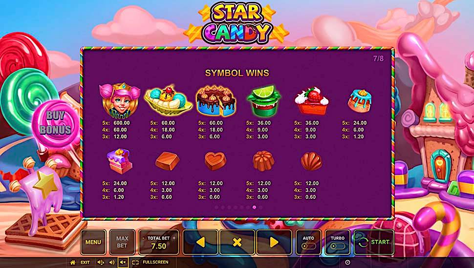 Star Candy slot paytable