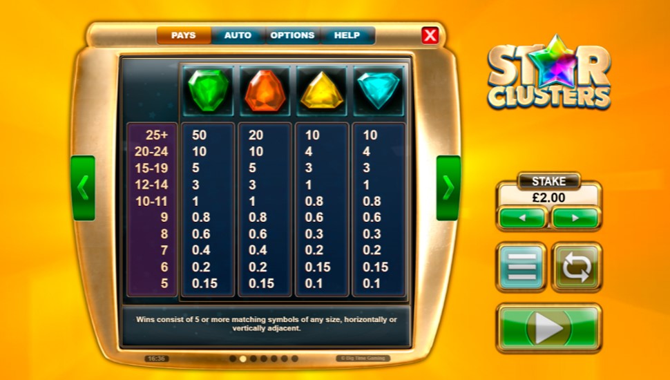 Star clusters megaclusters slot paytable