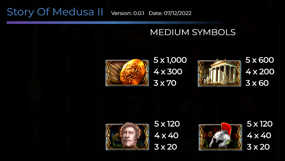 Story of Medusa II slot paytable