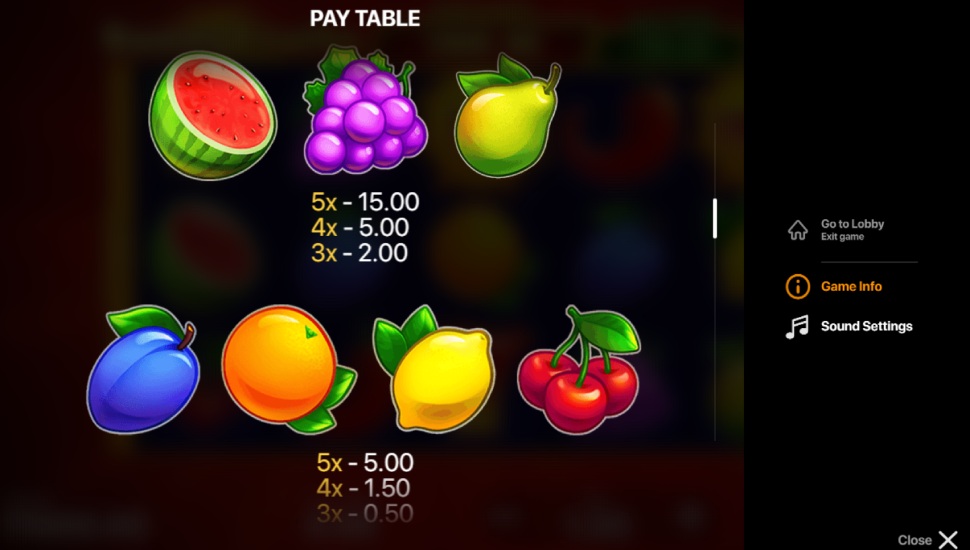 Sunny fruits hold and win slot - payouts