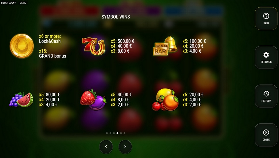 Super Lucky slot Paytable