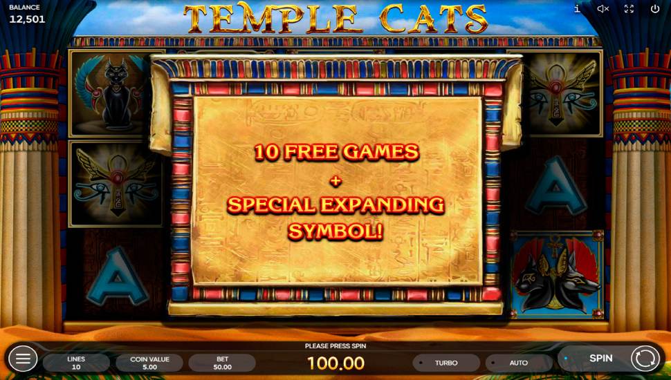 Temple cats slot - Free spins