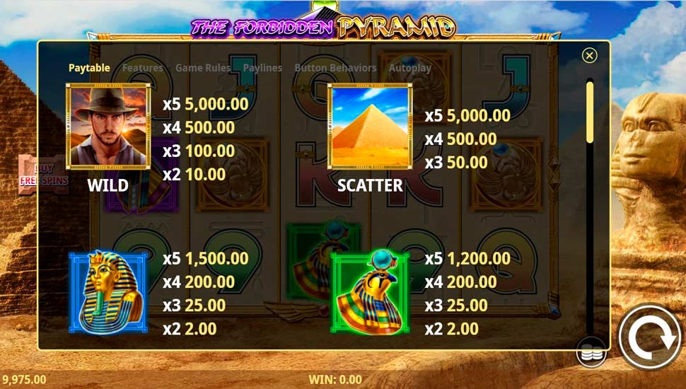The Forbidden Pyramid slot paytable