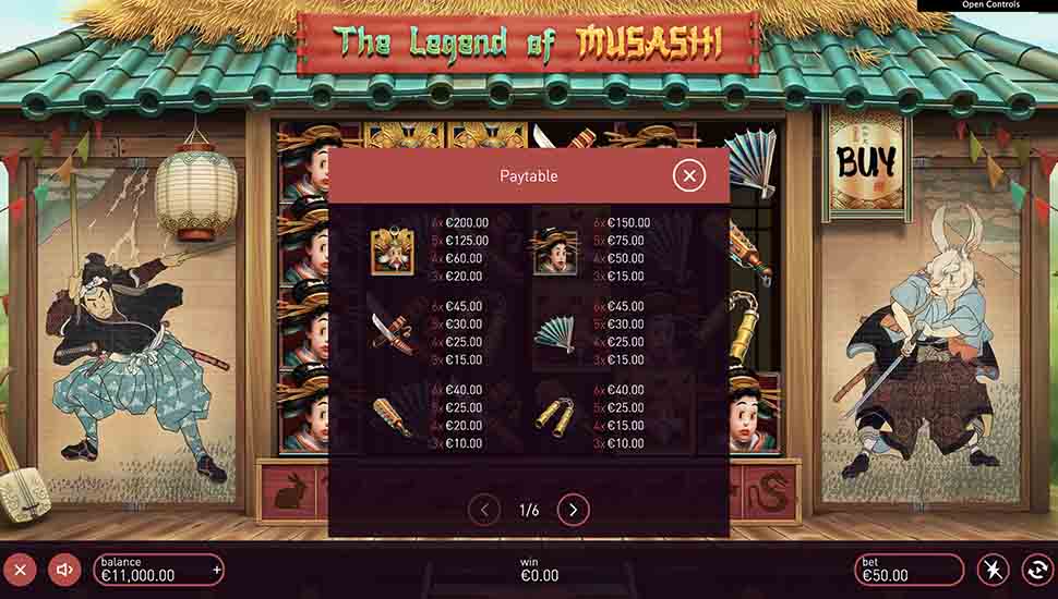 The Legend of Musashi slot paytable