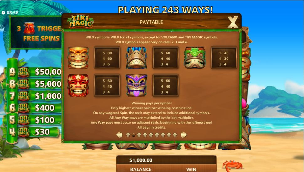 Tiki Magic slot - paytable