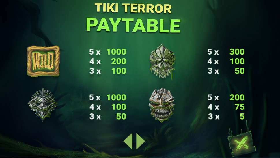 Tiki terror slot - paytable