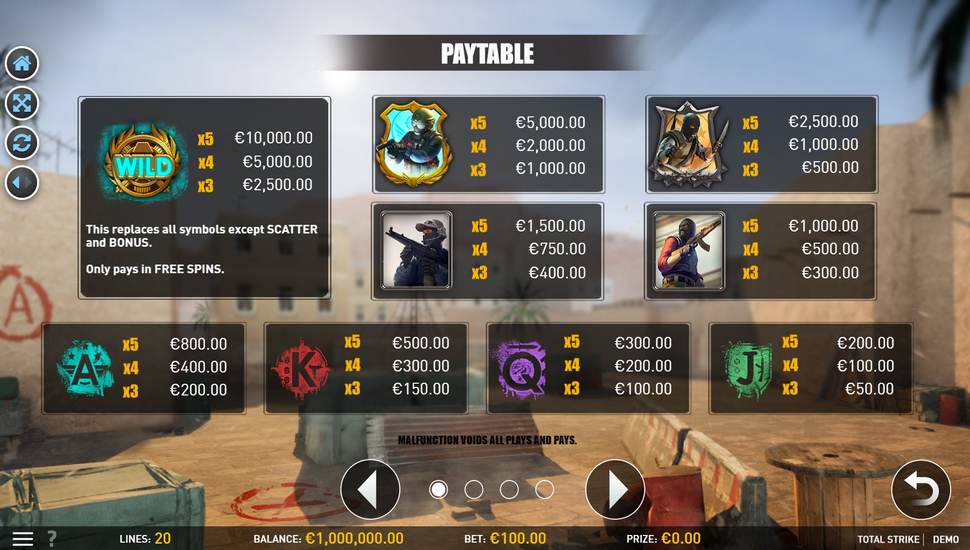 Total Strike Slot - Paytable