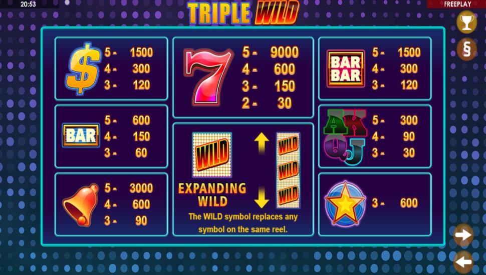 Triple Wild slot - payouts