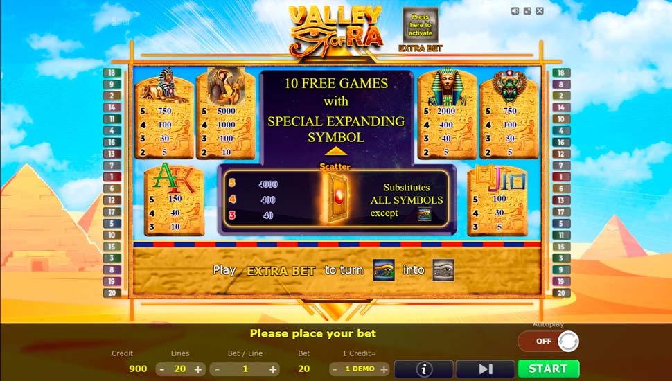 Valley of ra slot - paytable