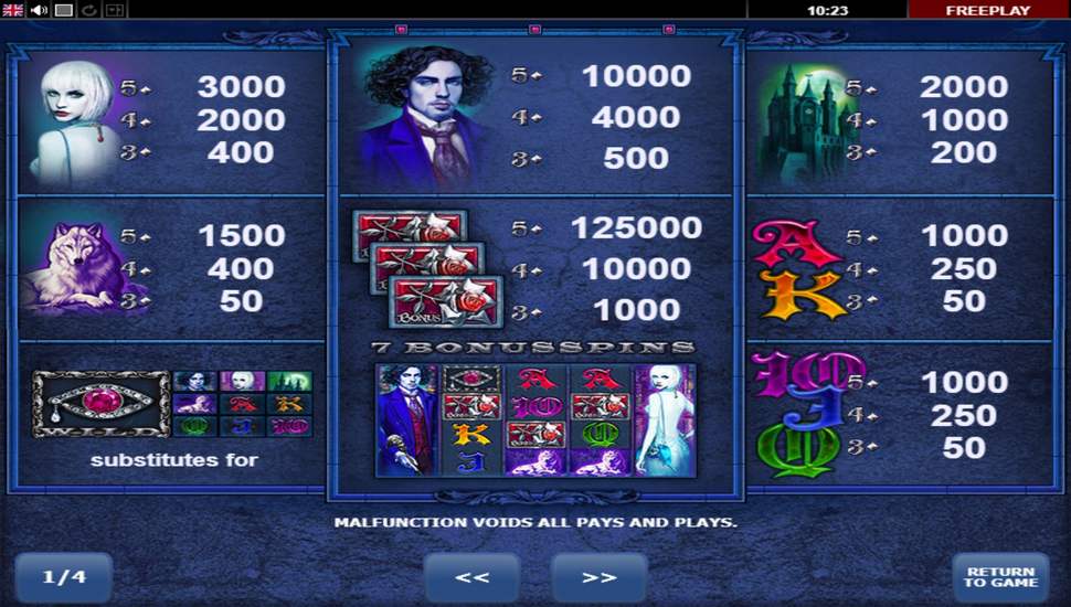 Vampires Slot - Paytable