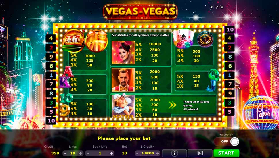 Vegas-vegas slot - paytable