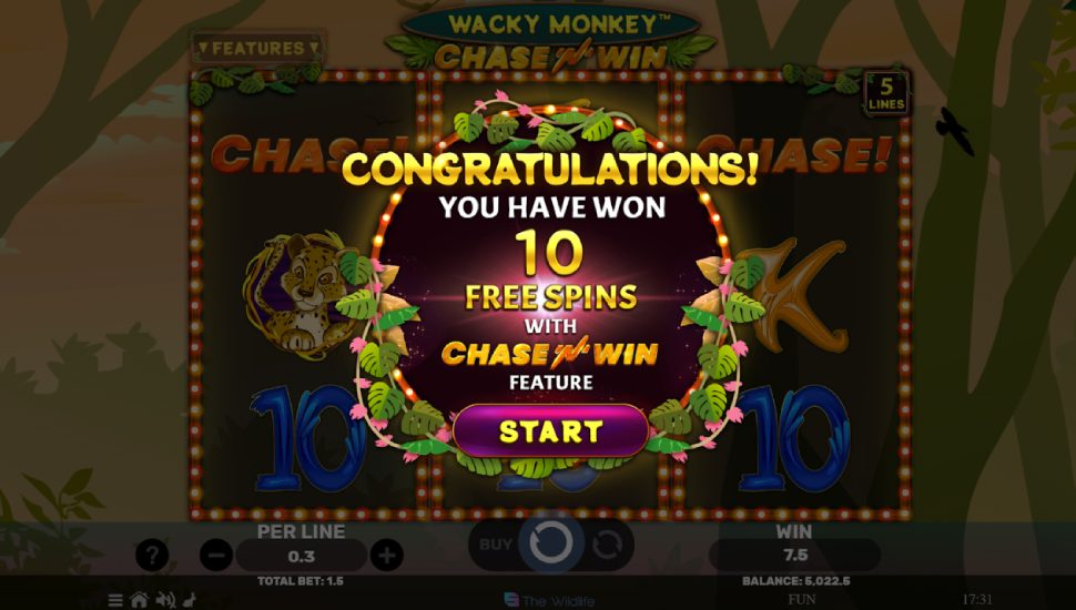 Wacky Monkey Chase 'N' Win slot - free spin