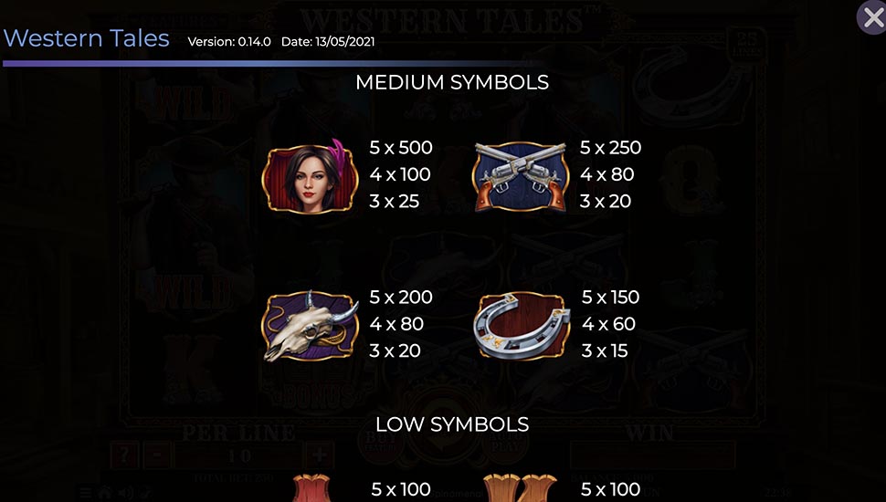 Western Tales slot paytable