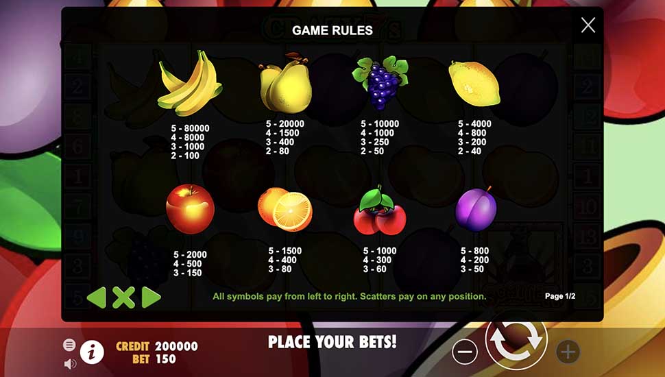 Wild Sevens slot paytable