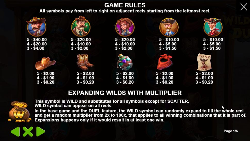 Wild West Duels slot - payouts