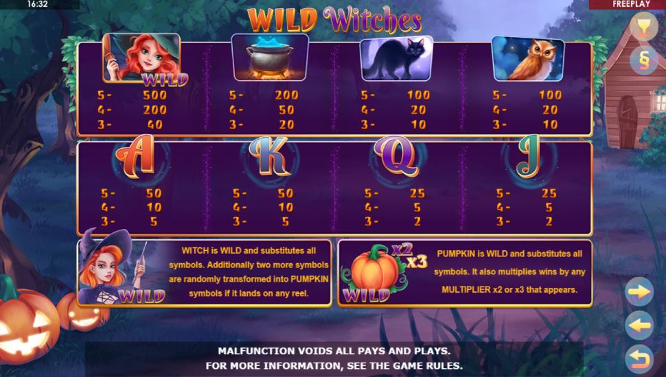 Wild witches slot - payouts