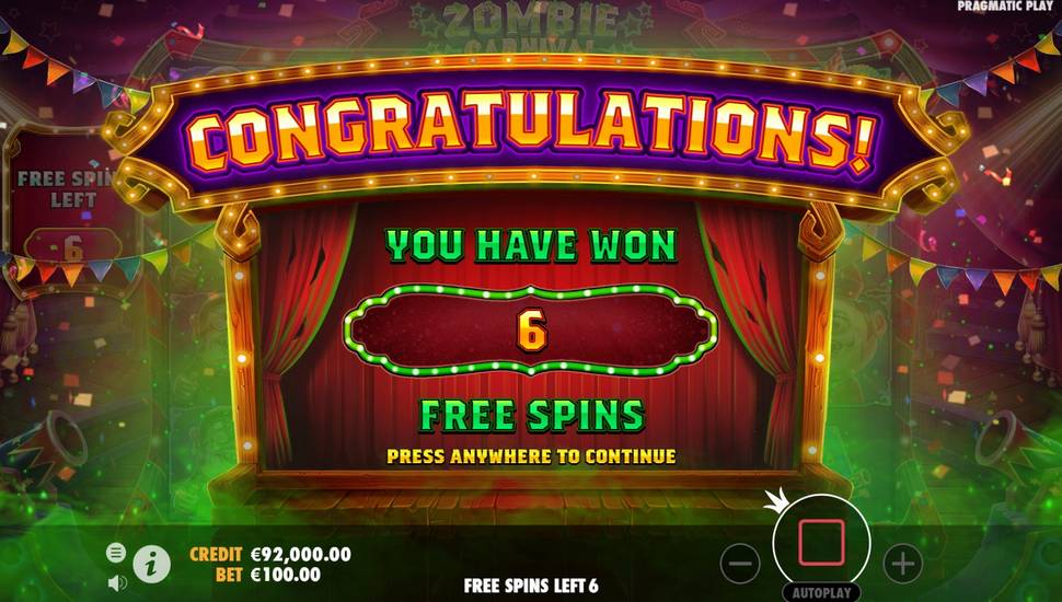 Zombie Carnival Slot - Free Spins